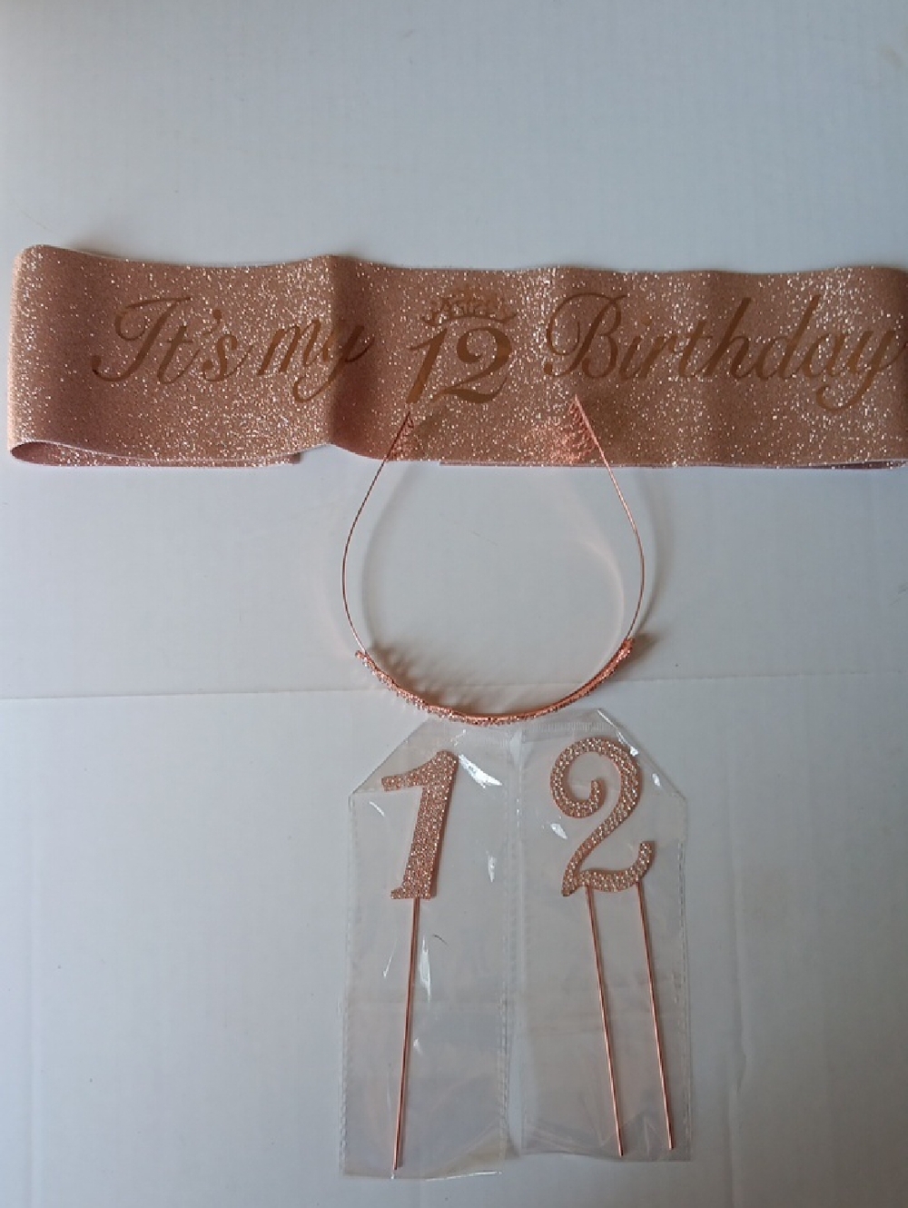ROSE GOLD "IT'S MY 12TH BIRTHDAY" SASH & CAKE TOPPER SET